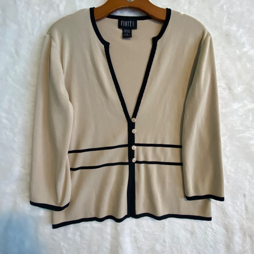 FINITY women's medium CARDIGAN taupe and black Neutral Business Casual - Picture 2 of 9